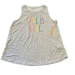 RAE DUNN LOVE IS LOVE Women's Tank Top Size M Grey Lightweight Rainbow Pride